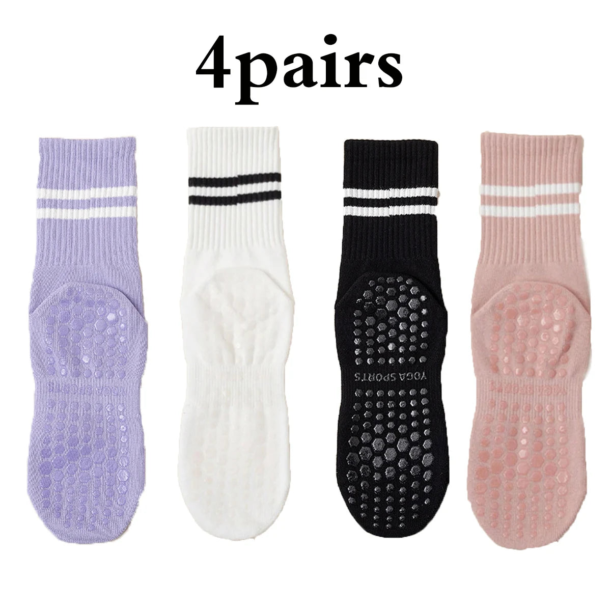 Women Pilates Yoga Grip Socks Non Slip Barre Socks 4 Pairs Set