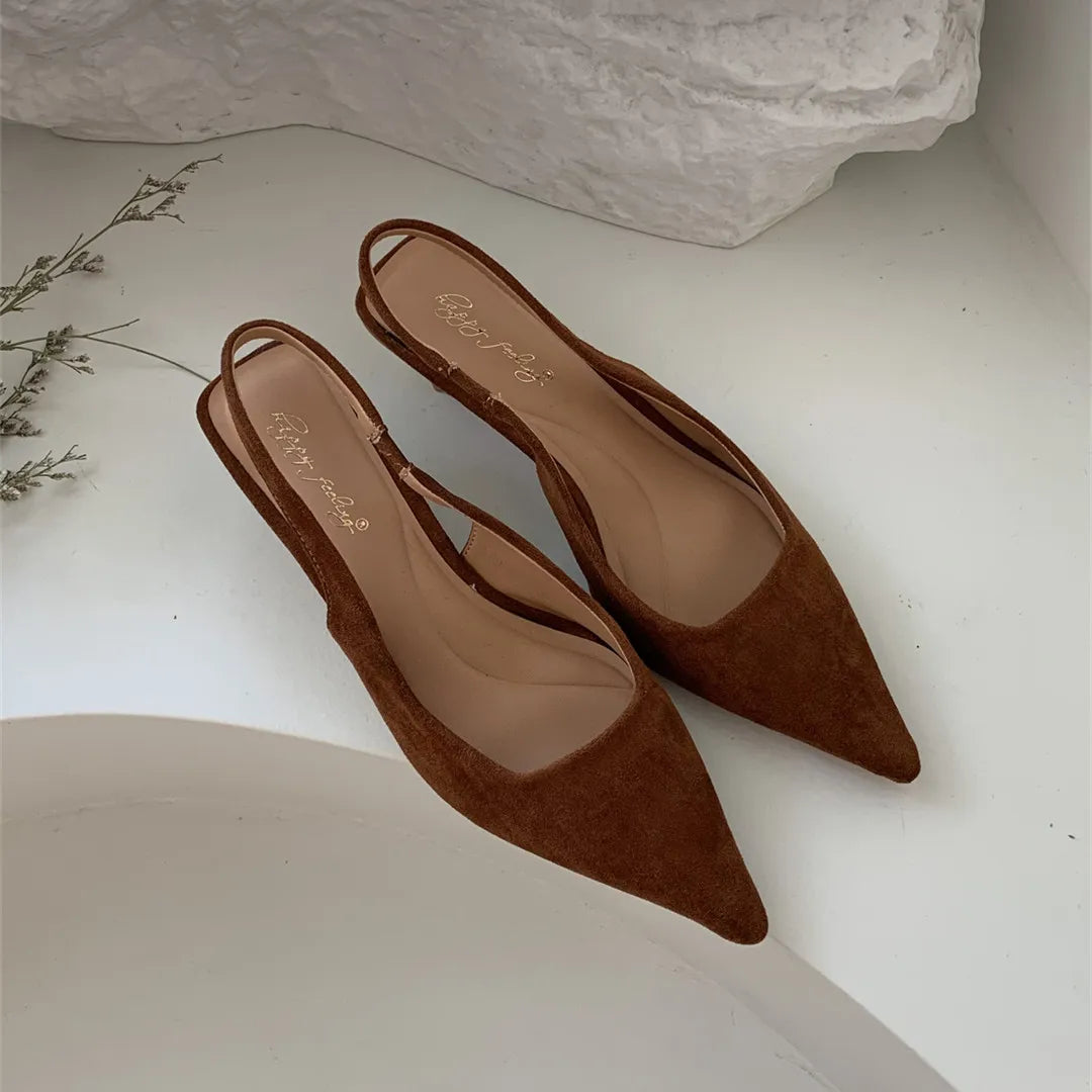 Women Pointed Toe Slingback Sandals Low Heel Elegant Summer Dress Shoes