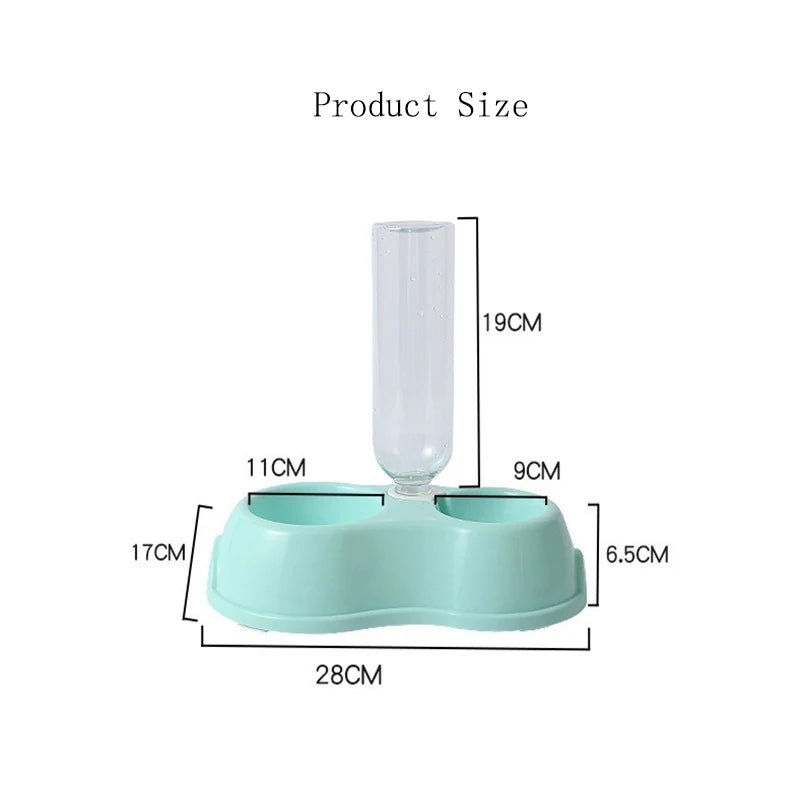 Pet Automatic Feeder Bowl with Water Dispenser Raised Double Dish for Dog Cat