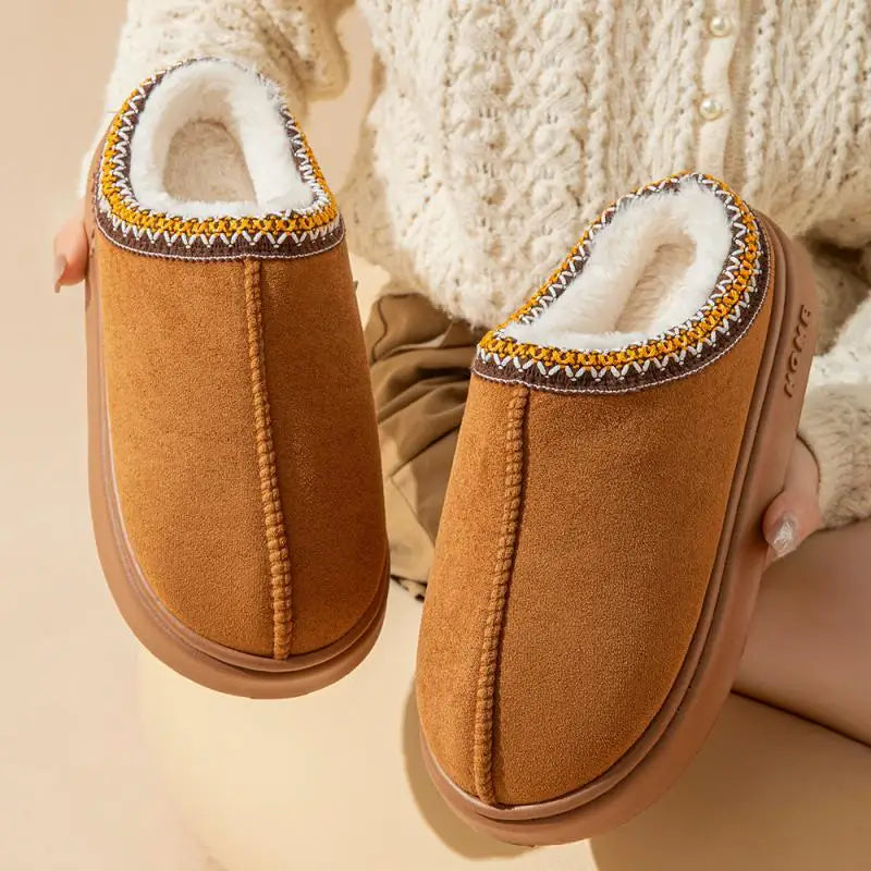 Platform Fluffy Slippers Warm Plush Thick Sole Cozy Indoor House Shoes for Women Winter Comfort Slides
