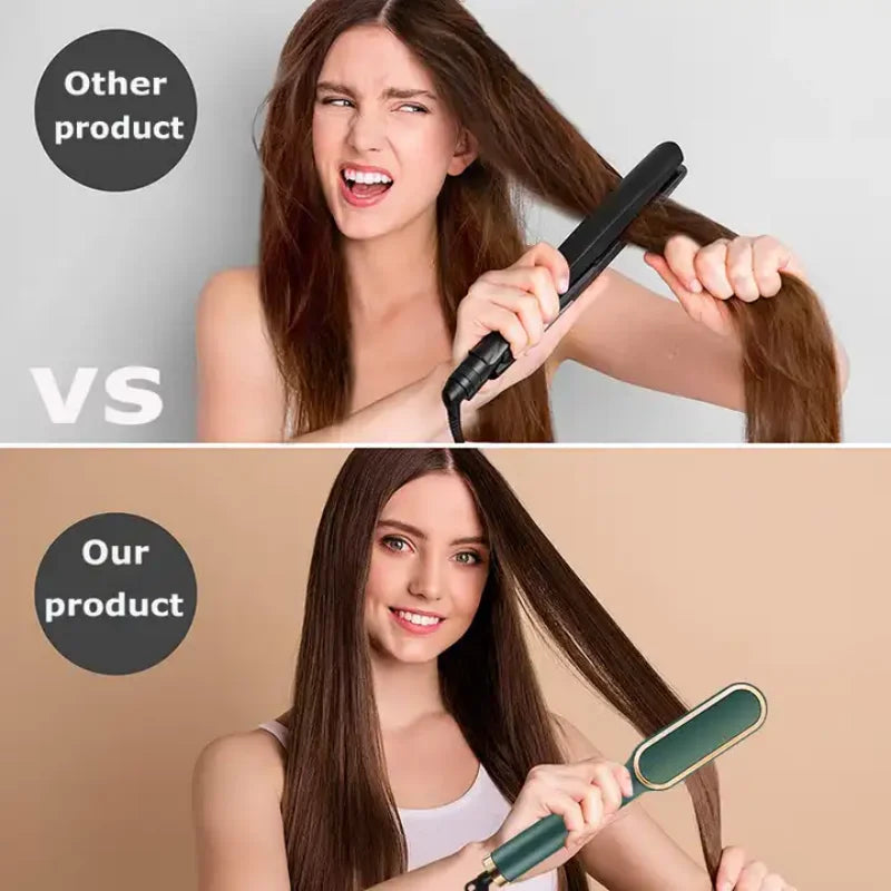 Electric PTC Heating Brush 3-in-1 Hair Dryer Straightener Curler Ceramic Flat Iron Comb