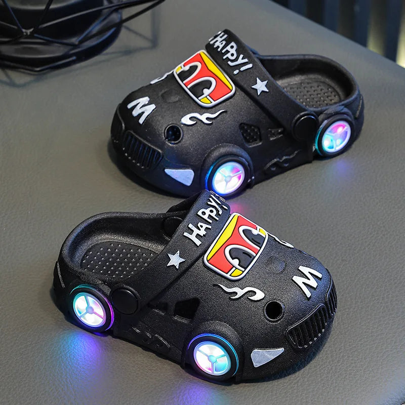Kids Car Shape Light Up Anti Slip Soft Sole Beach Slippers