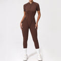 Women Backless Yoga Jumpsuit Zipper Gym Fitness Bodysuit Sportswear