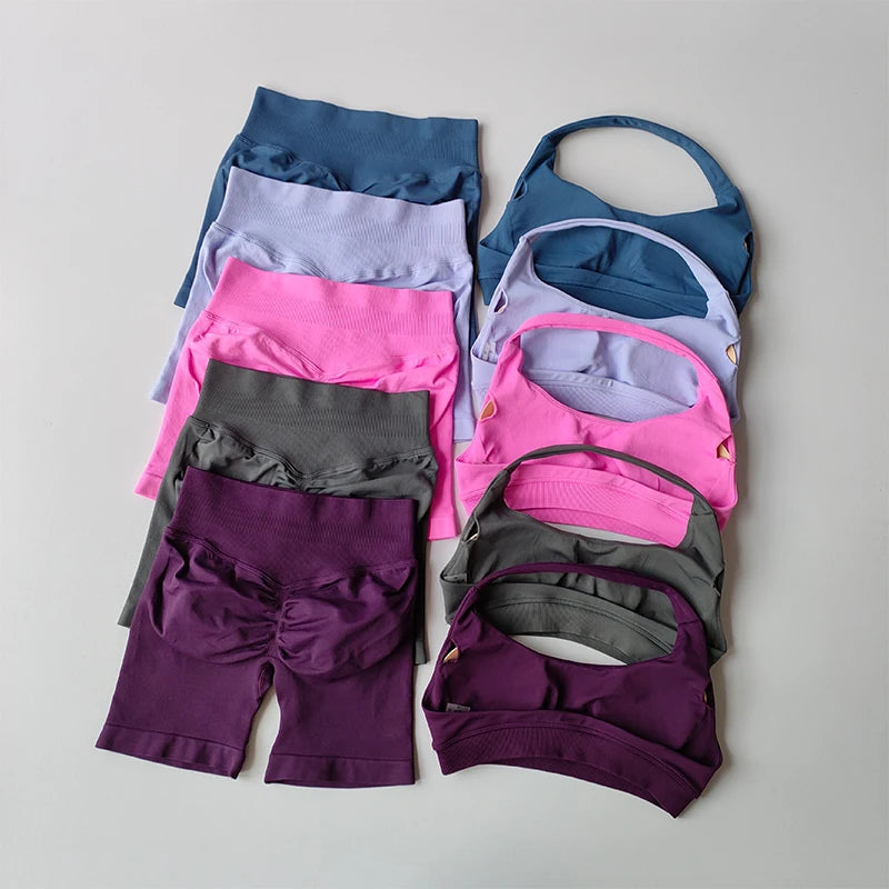 Women Gym Set Sports Bra Shorts Seamless Workout Outfit Yoga Fitness Set