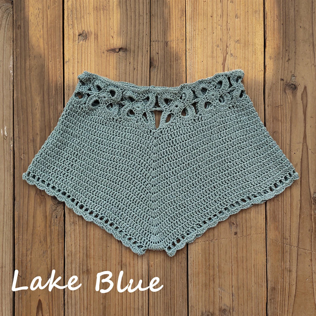 Women Crochet Swim Shorts Cutout Beach Drawstring Board Shorts Bikini Bottoms