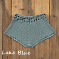 Women Crochet Swim Shorts Cutout Beach Drawstring Board Shorts Bikini Bottoms