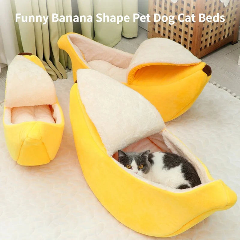 Banana Cat Bed Cozy Warm Pet House Soft Cushion for Cats and Small Dogs