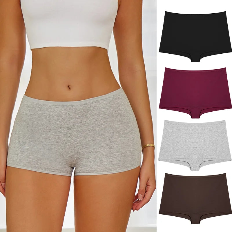 Women Seamless Cotton Boxer Briefs Sports Underwear Solid Color Intimates