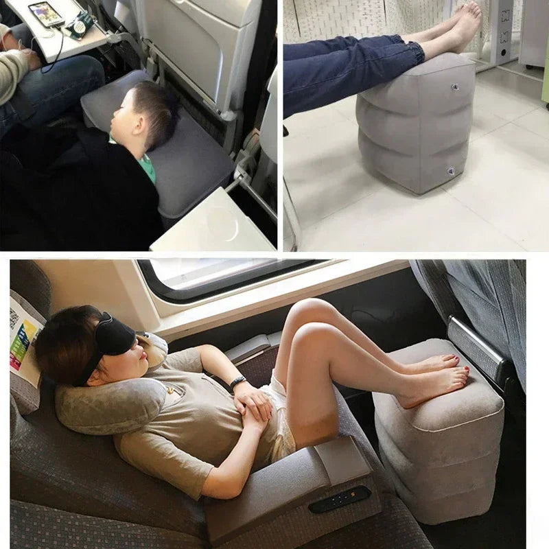 Inflatable Travel Footrest Pillow for Airplane Car Bus