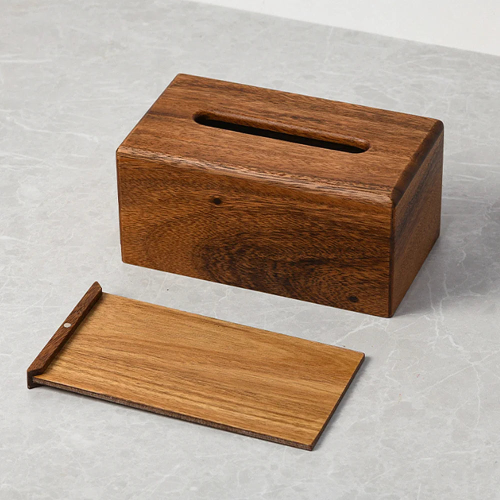 Black Walnut Wooden Tissue Box Holder Dining Table Paper Dispenser Container