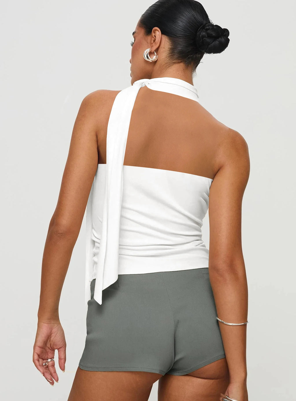Women High Neck Sleeveless Slim Fit Crop Vest White Streetwear Top