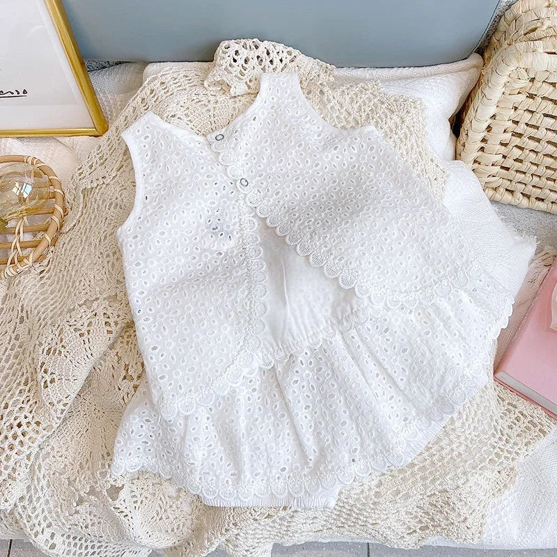Girls Summer Lace Sleeveless Top and Shorts Set