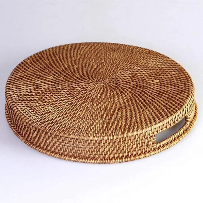 Hand Woven Rattan Basket Rectangular Storage Fruit Bread Snack Cosmetic Organizer
