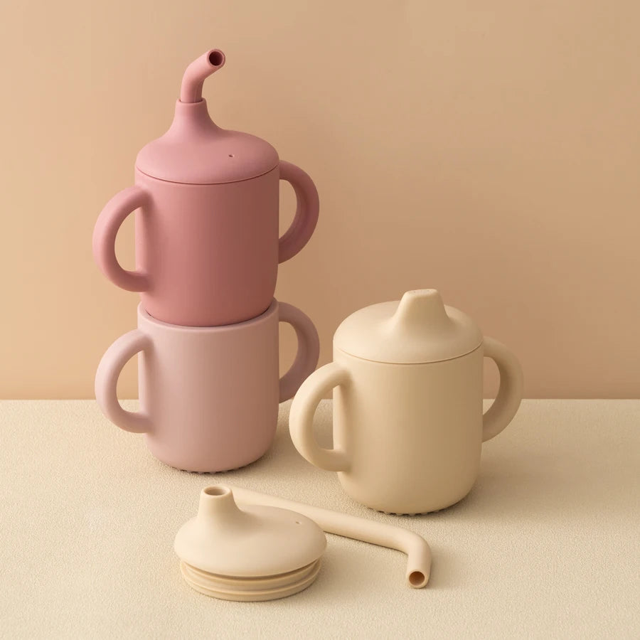 Baby Silicone Straw Cup Snack Container with Two Lids