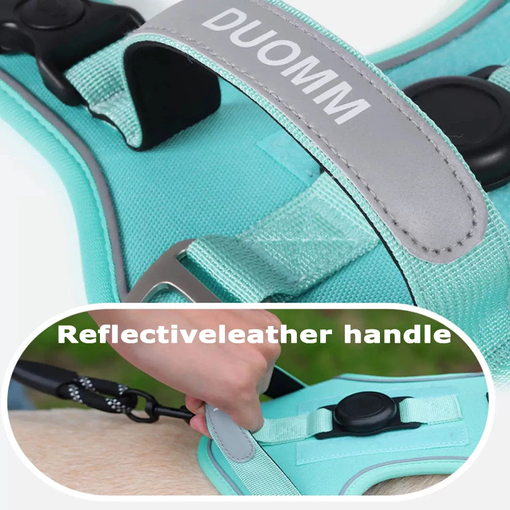 Dog Harness and Leash Set with AirTag Holder Reflective Breathable Oxford Harness