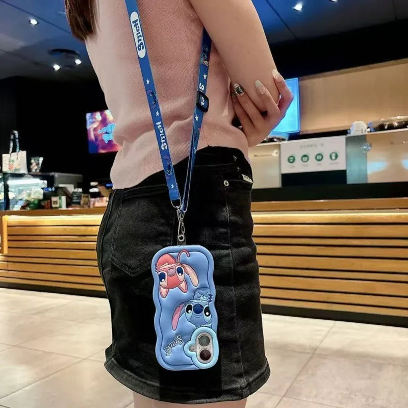 Cute 3D Stitch Shoulder Strap Silicone iPhone Case