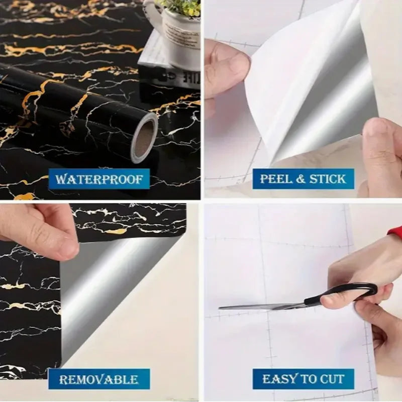 PVC Marble Wall Sticker Self Adhesive Waterproof Oil Resistant Kitchen Wall Decor 40cm