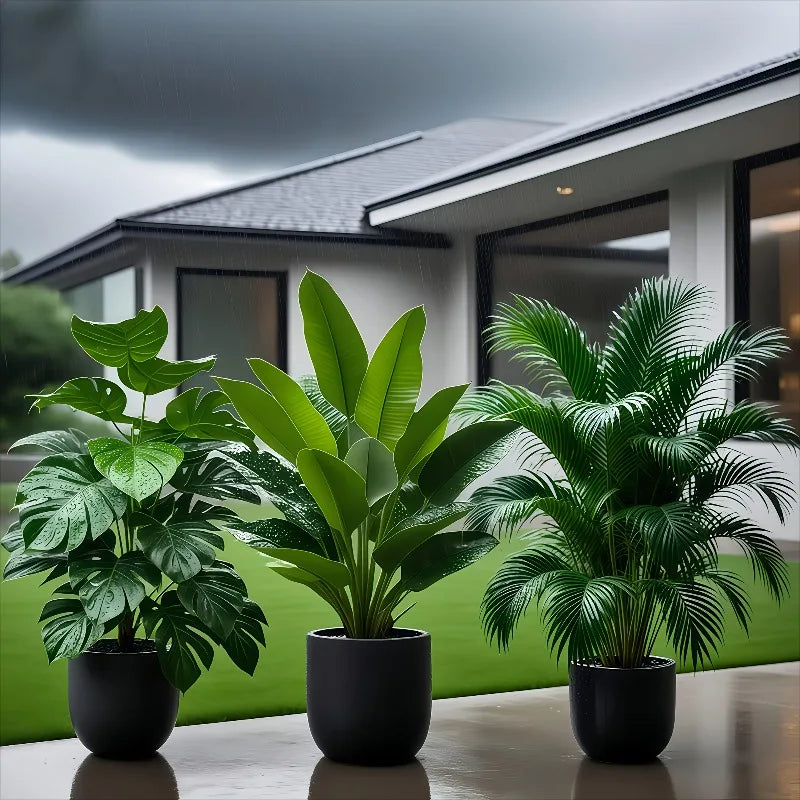 3 Piece Artificial Plant Set Banana Tree Monstera Palm Decor for Home Office