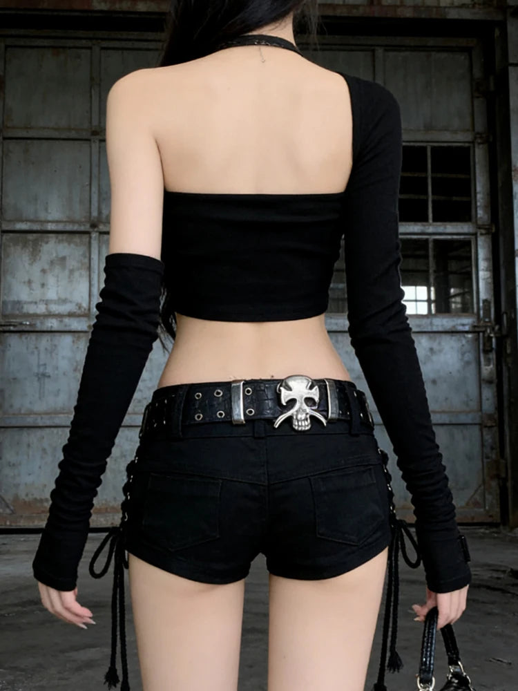 Women Gothic Low Waist Denim Shorts Y2K Style