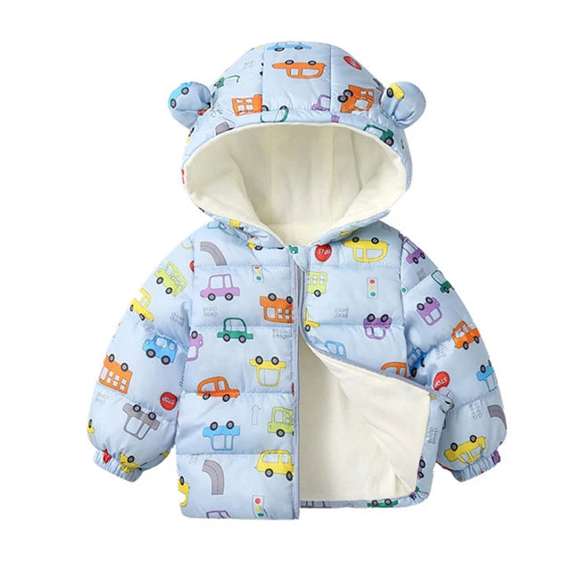 Kids Fleece Hooded Jacket Cartoon Plush Winter Coat for Boys & Girls
