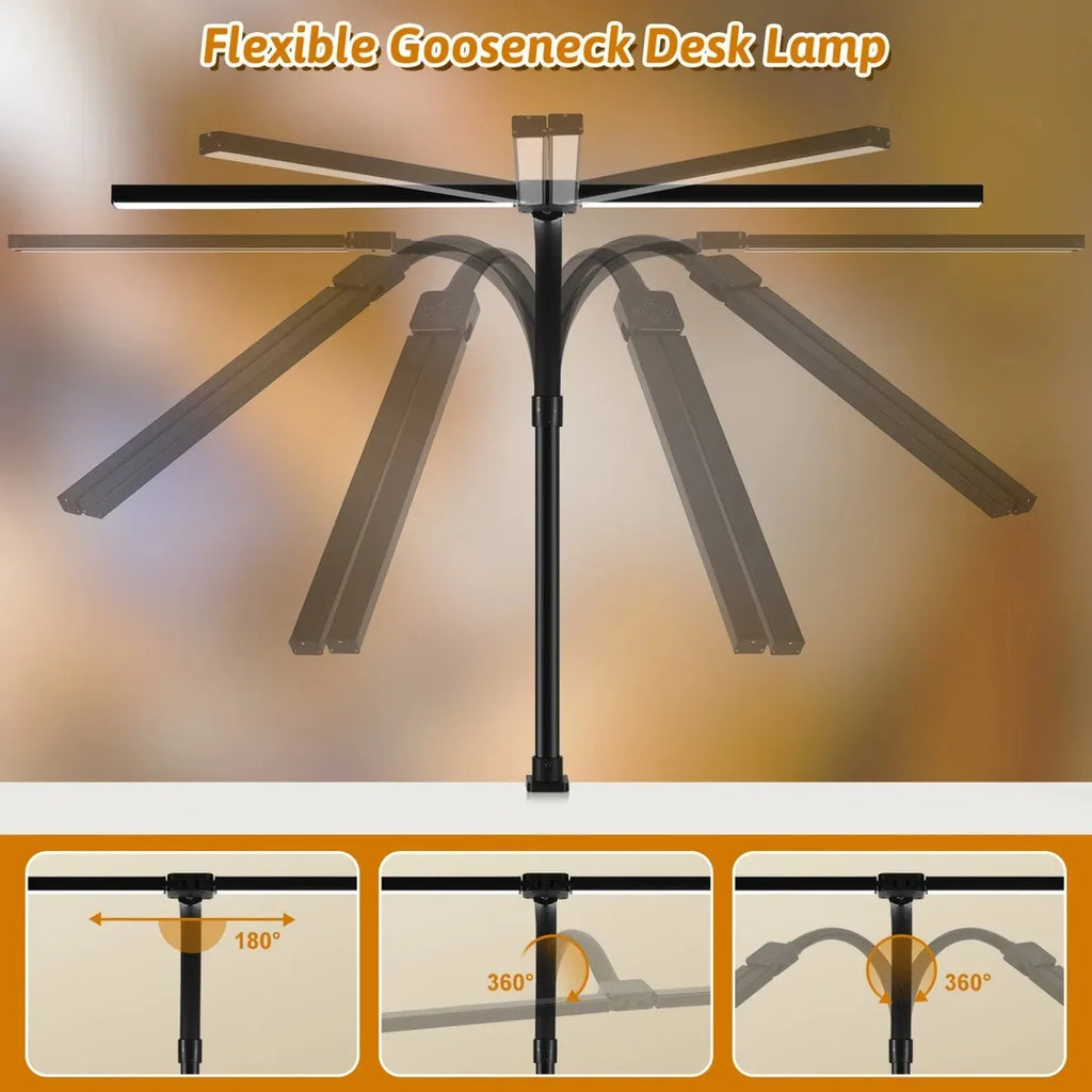 Single Double Head Dimmable LED Clip Desk Lamp for Office Reading
