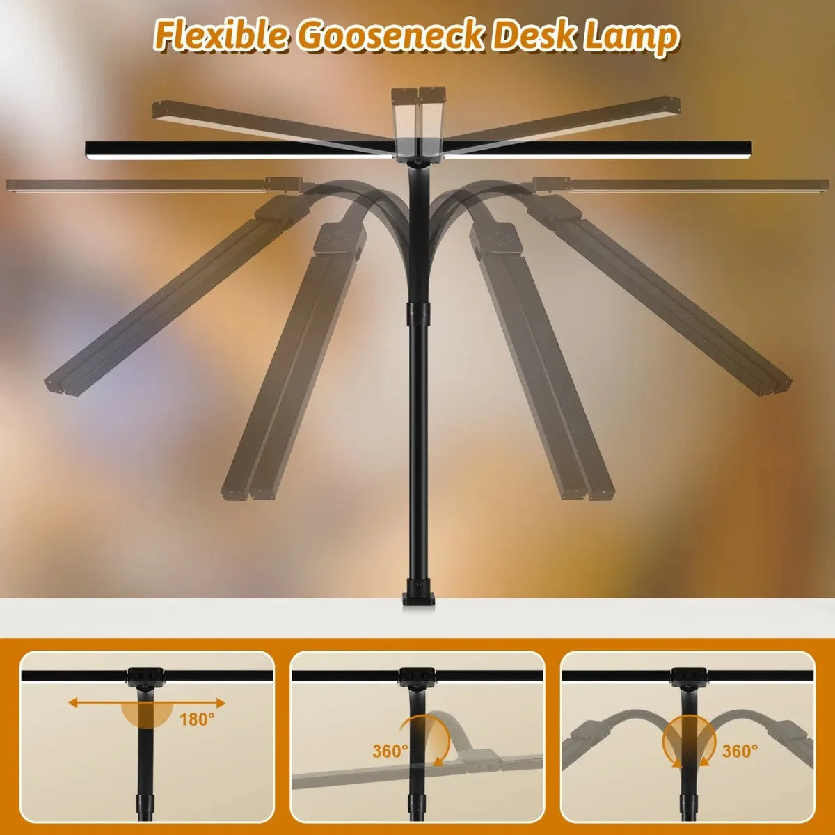Single Double Head Dimmable LED Clip Desk Lamp for Office Reading