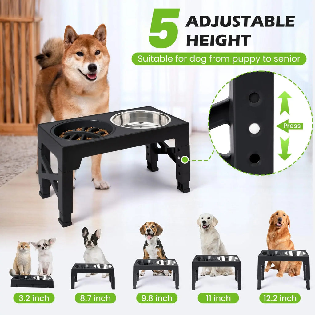 Elevated Dog Bowl Stand Double Stainless Steel Feeder Food Water Station