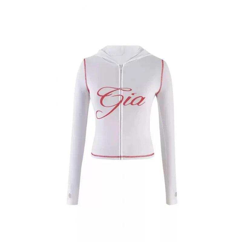 Women Zip Up Long Sleeve Spring Top with Low Waist Flared Pants Two Piece Outfit