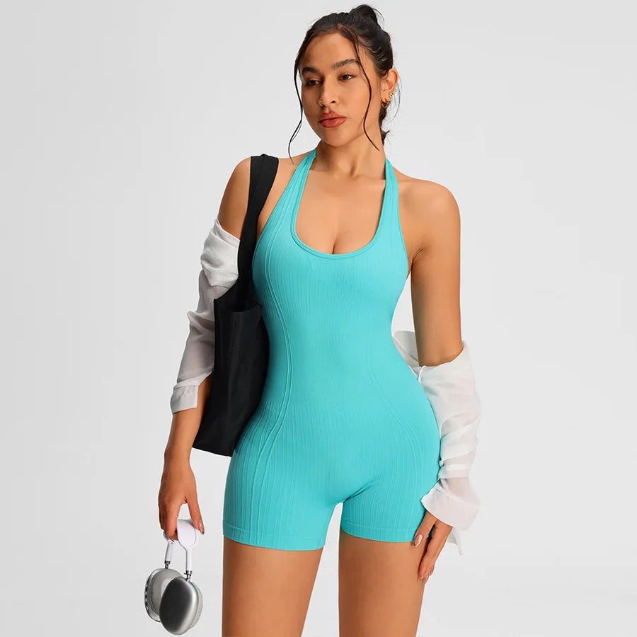 Women Sports Romper Jumpsuit Yoga Gym Shorts Fitness Bodysuit