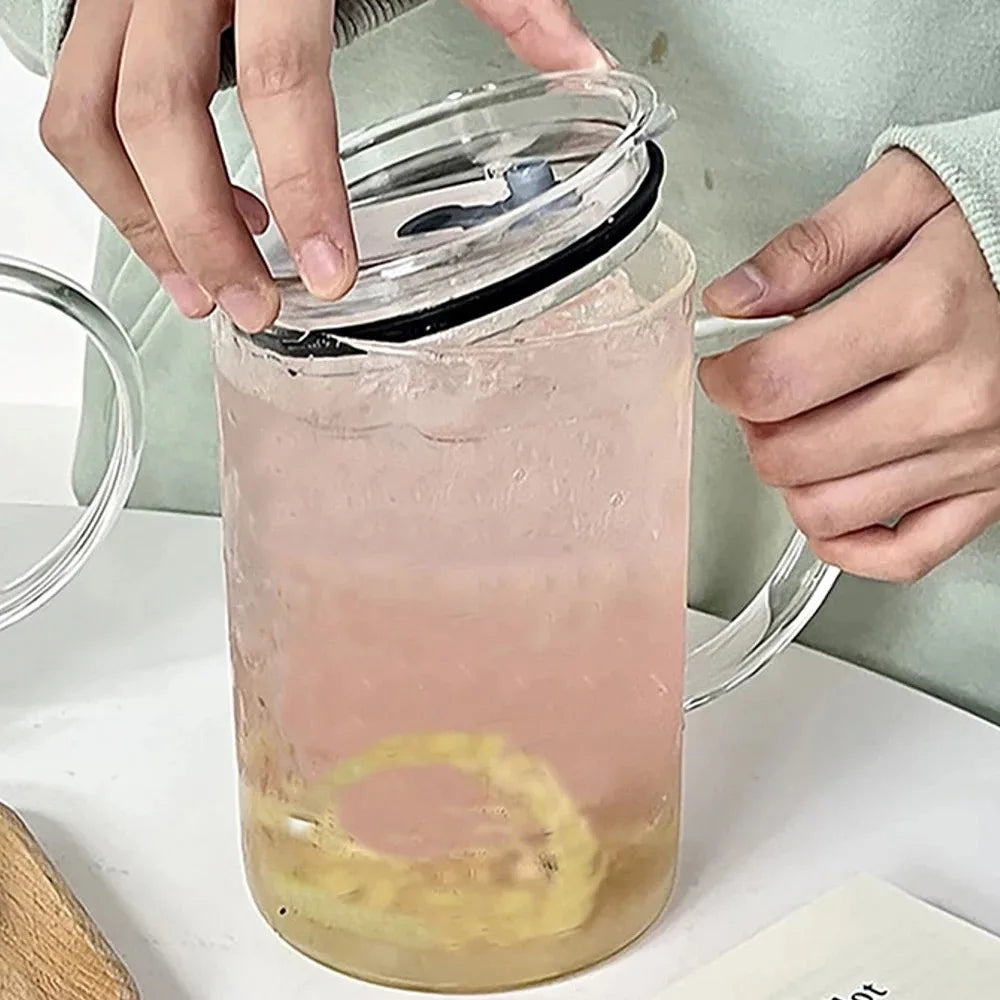 1000ml Glass Tumbler with Lid and Straw Clear Coffee Juice Cup