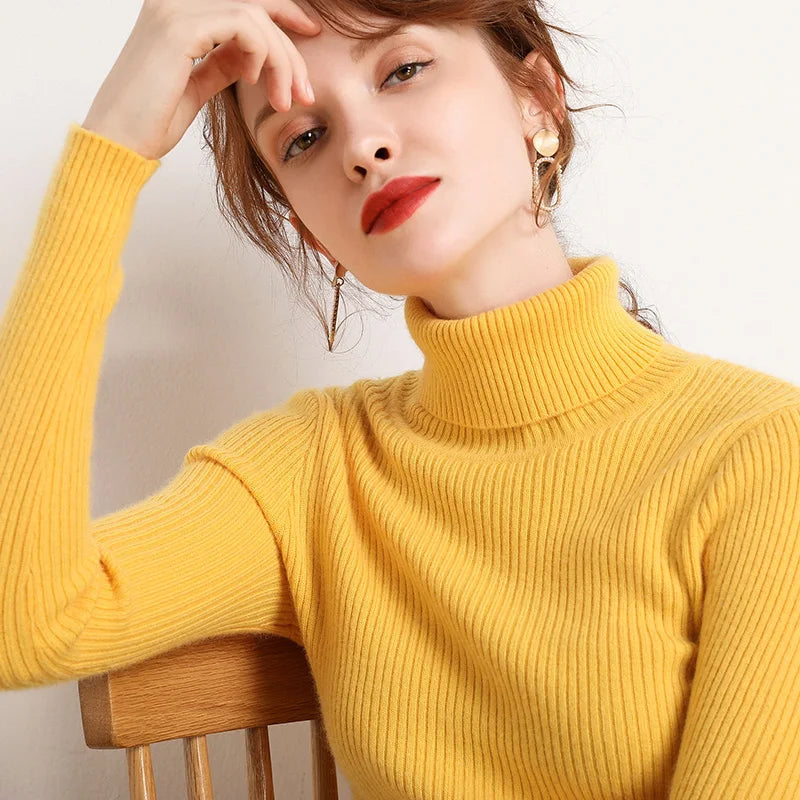 Women’s Soft Knit Turtleneck Sweater Autumn Winter Pullover Jumper