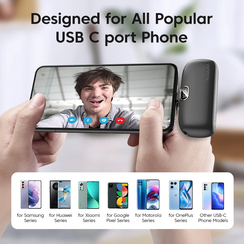 Mini Power Bank 5000mAh PD 3.0 Fast Charging Portable Charger USB-C External Battery for iPhone Samsung Android