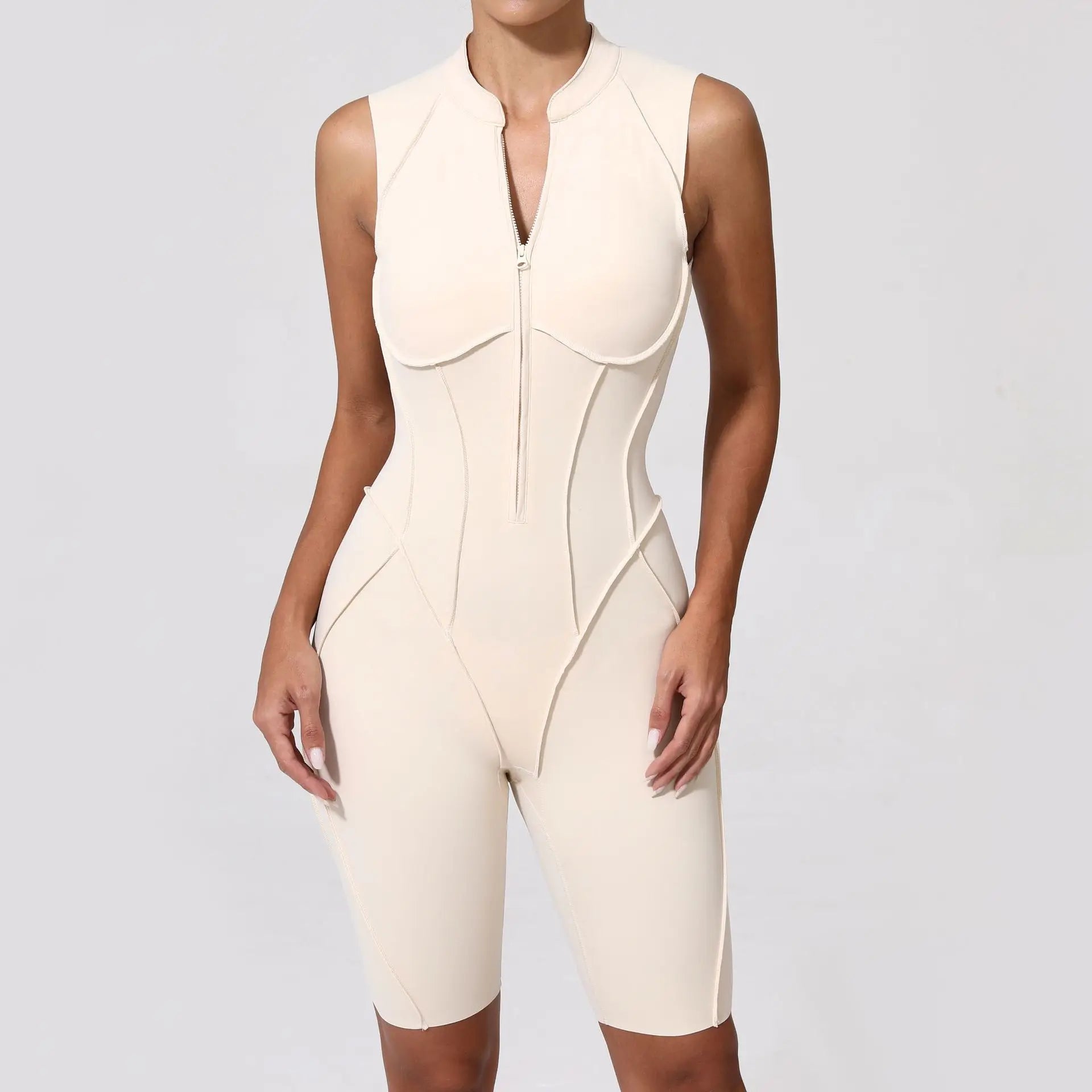 Women Zip Gym Jumpsuit Open Back Yoga Fitness Tracksuit Sports Bodysuit