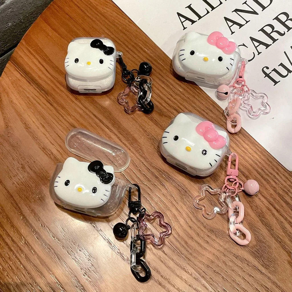 Cute Pink Hello Kitty Cat AirPods Pro Cartoon Protective Case with Keychain