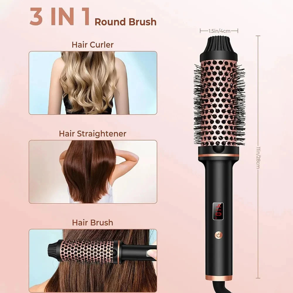 3-in-1 Ionic Hair Curler Straightener Heated Styling Brush Thermal Anti Scald Curl Wand