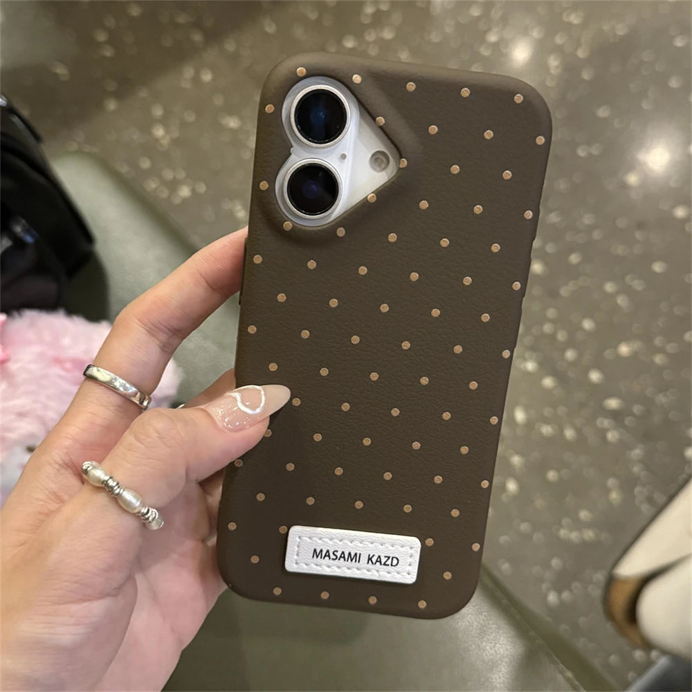 Korean Cute Heart Camera Dots Leather iPhone Case