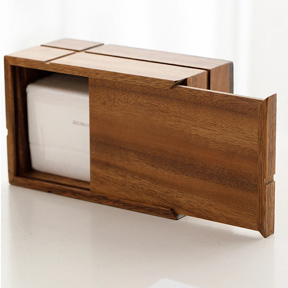 Black Walnut Wooden Tissue Box Holder Dining Table Paper Dispenser Container