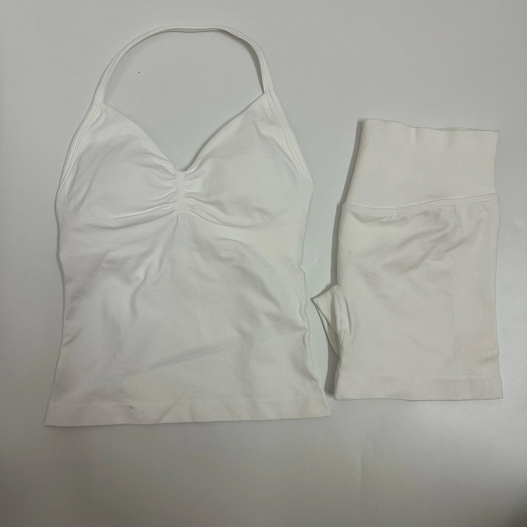 Seamless Yoga Set Women Strappy Tank Top Scrunch Shorts Gym Workout Outfit