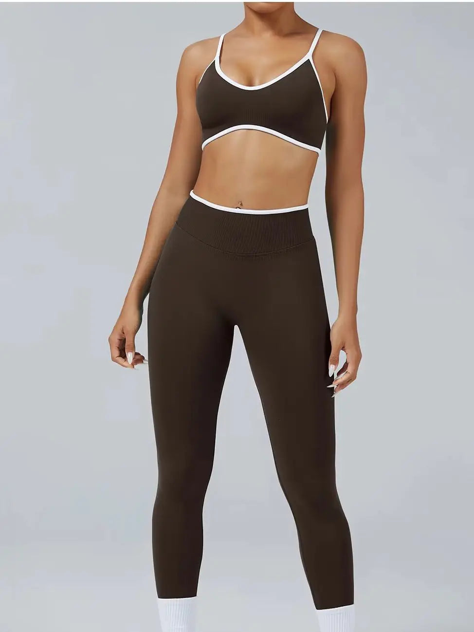 Color Block Yoga Set Women Sports Bra High Waist Shorts Gym Fitness Activewear