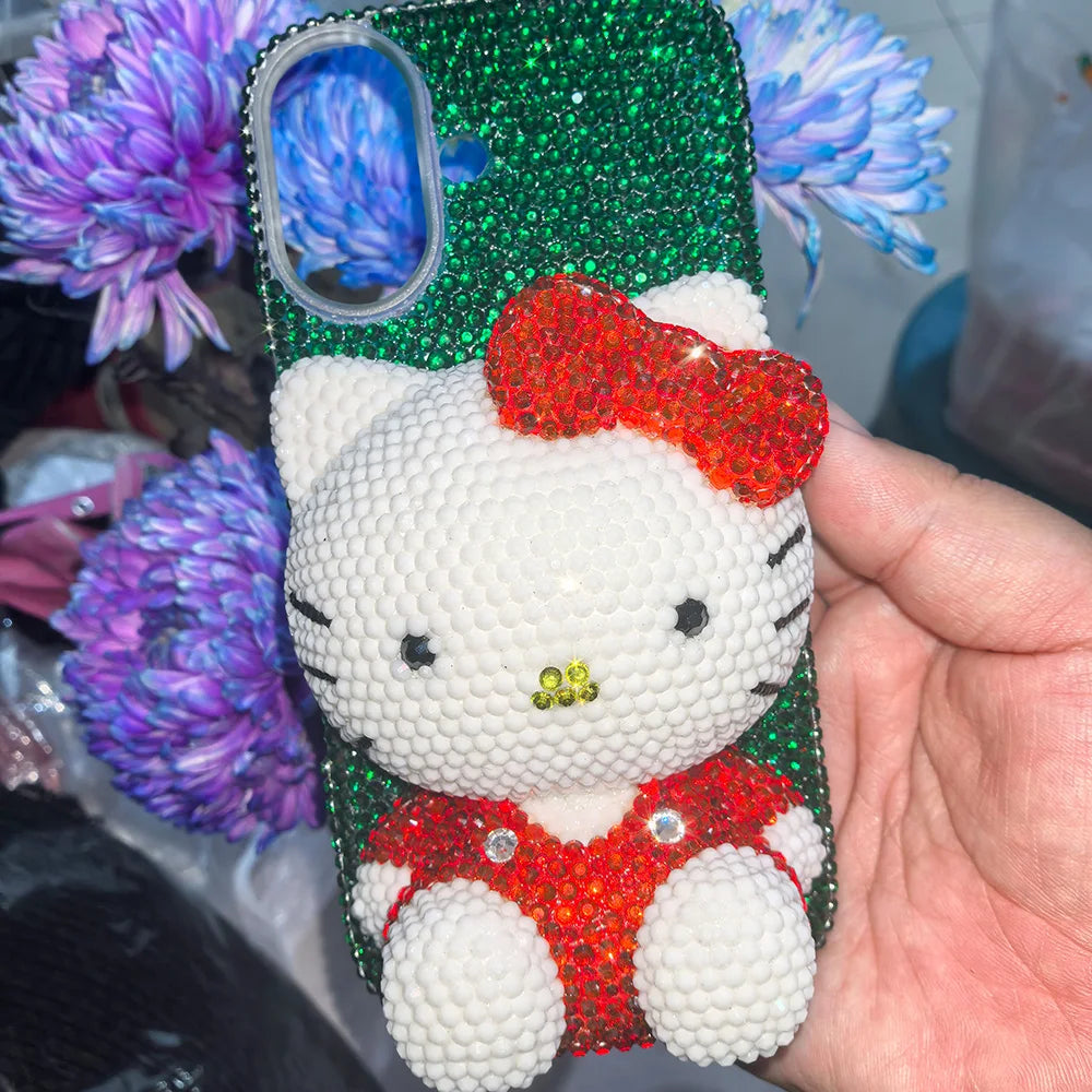 Christmas Hello Kitty Rhinestone Crystal Chain Transparent iPhone Case