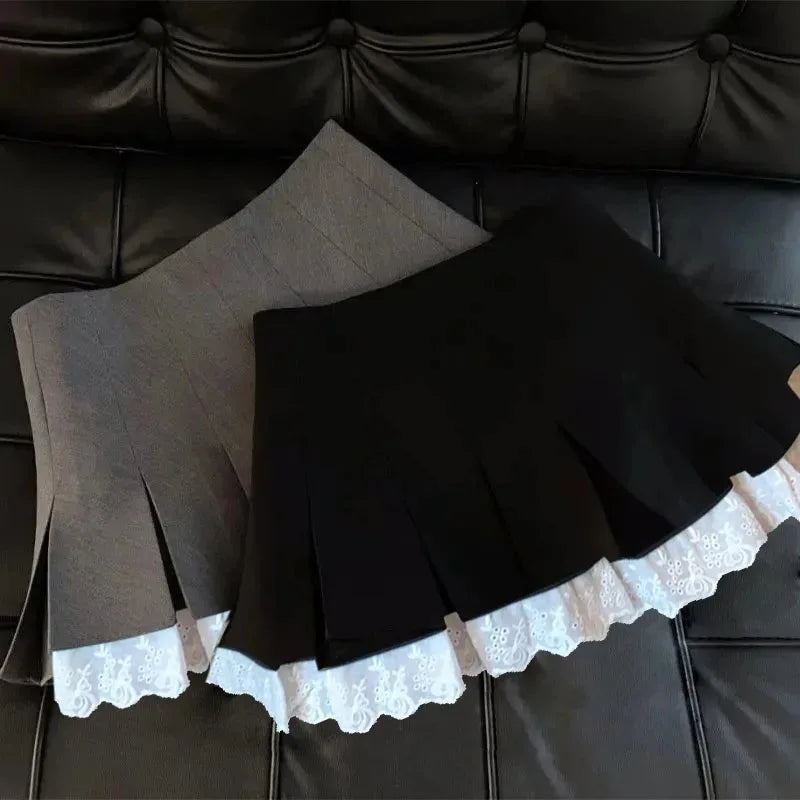 Floral Edge Lace Pleated Skirt A-Line Fashion Versatile Women Skirt New Style