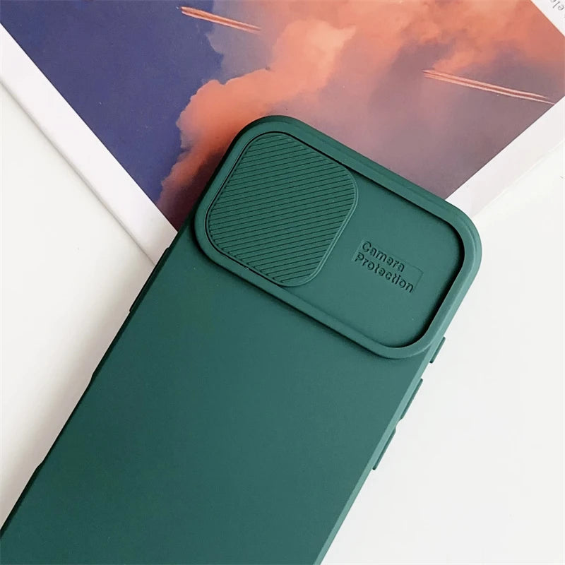 Slide Camera Lens Protection Silicone Shockproof Bumper iPhone Case