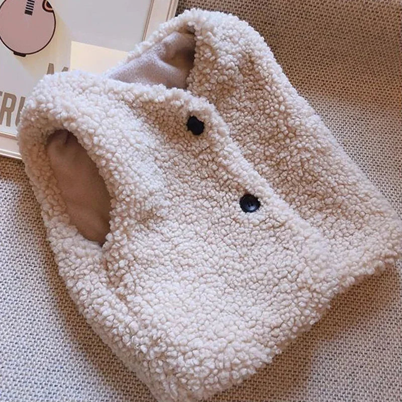 Baby Lamb Wool Plush Vest Warm V Neck Winter Coat for Kids