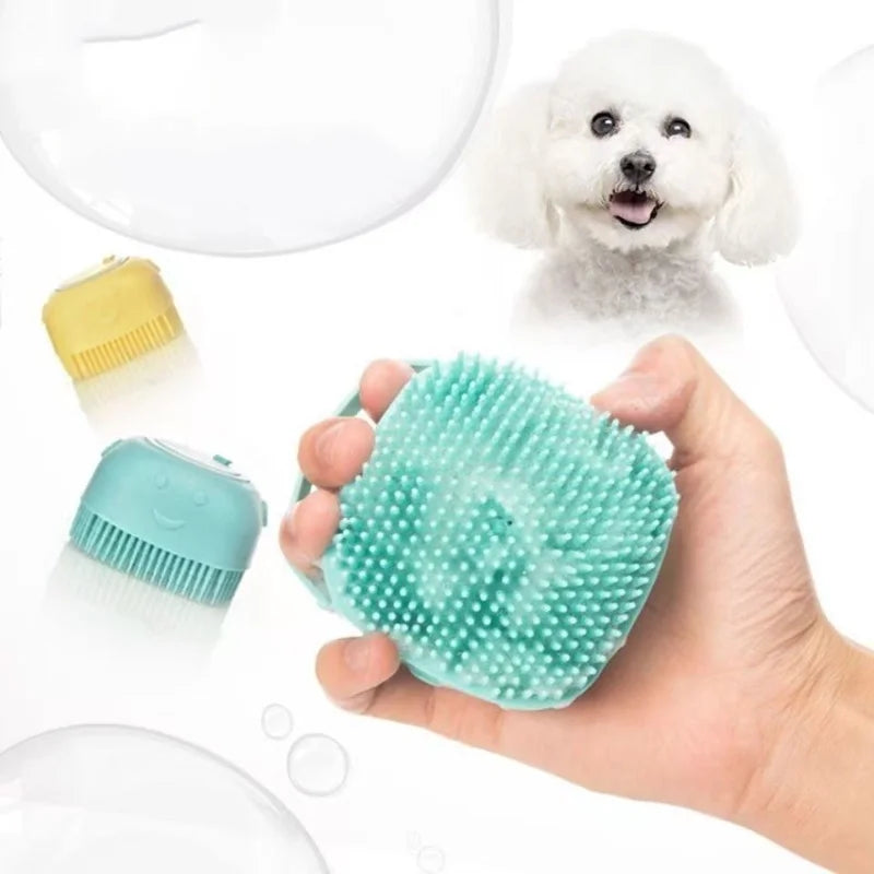 Pet Bath Brush with Shampoo Dispenser – Silicone Dog & Cat Massage Grooming Tool