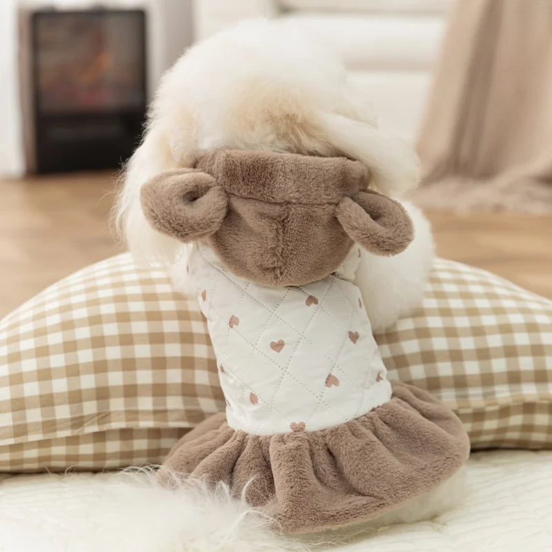 Heart Print Dog Winter Jacket Warm Puppy Coat for Small Pets