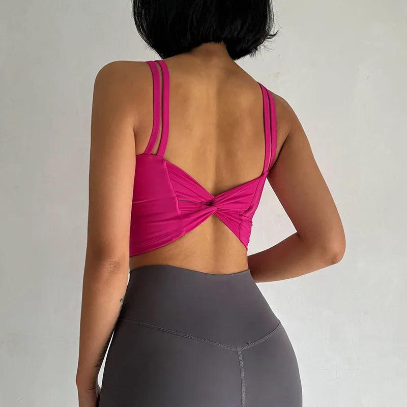 Women Sports Bra Push Up Padded Yoga Fitness Vest Back Knot Gym Top