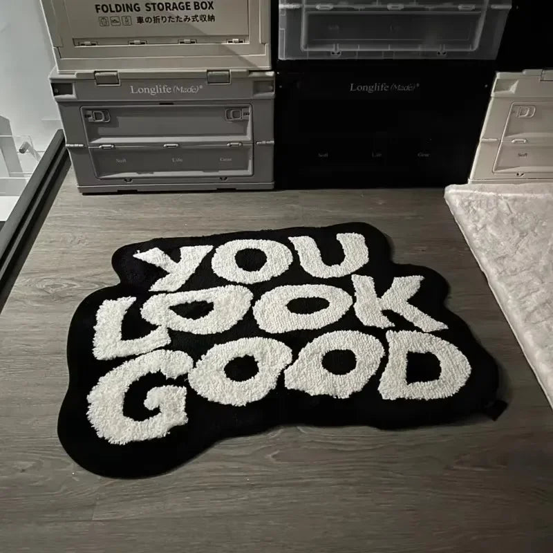 Irregular Letter Floor Mat Soft Anti Slip Faux Cashmere Area Rug Home Decor