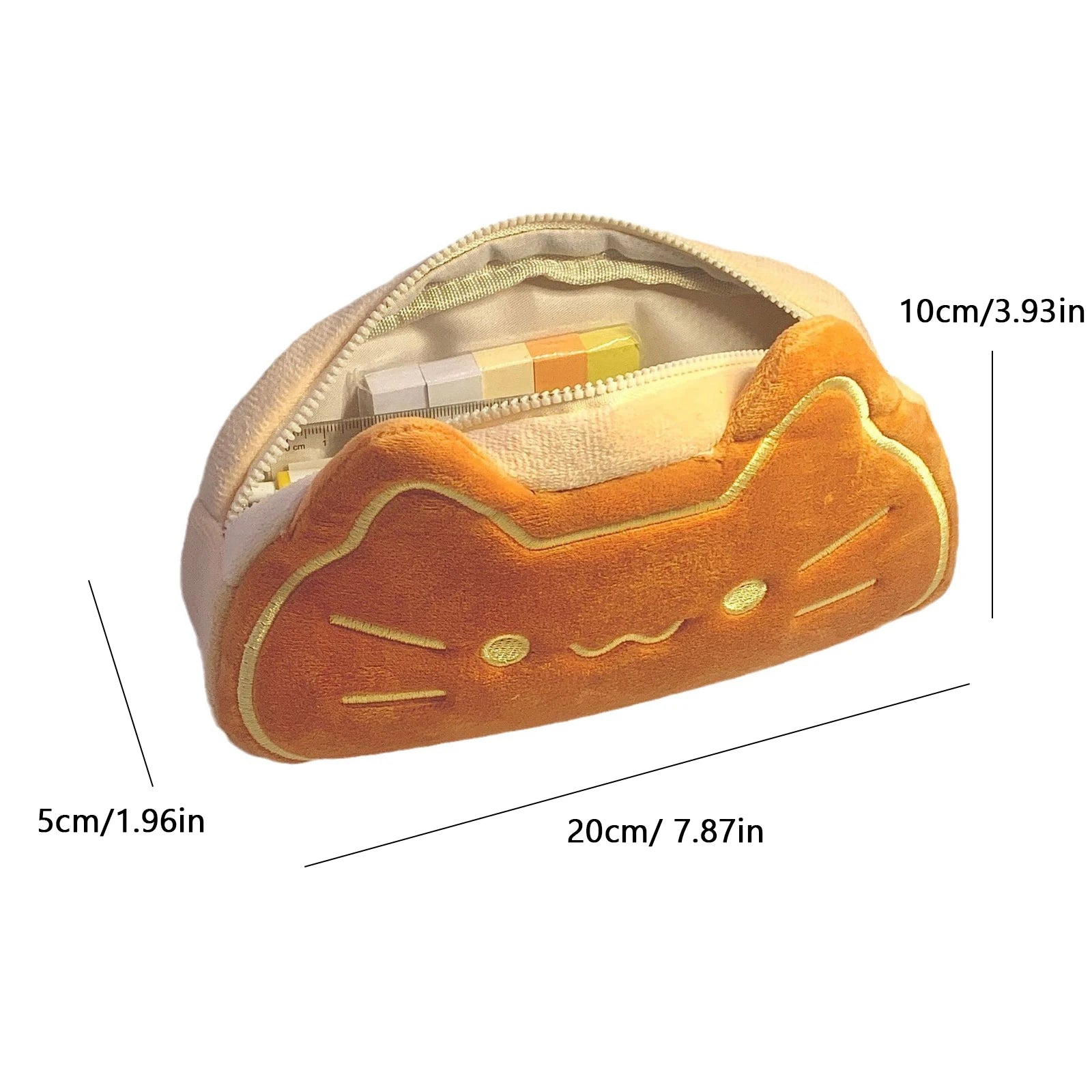 Caramel Cat Plush Pencil Case Large Capacity School Storage Pouch