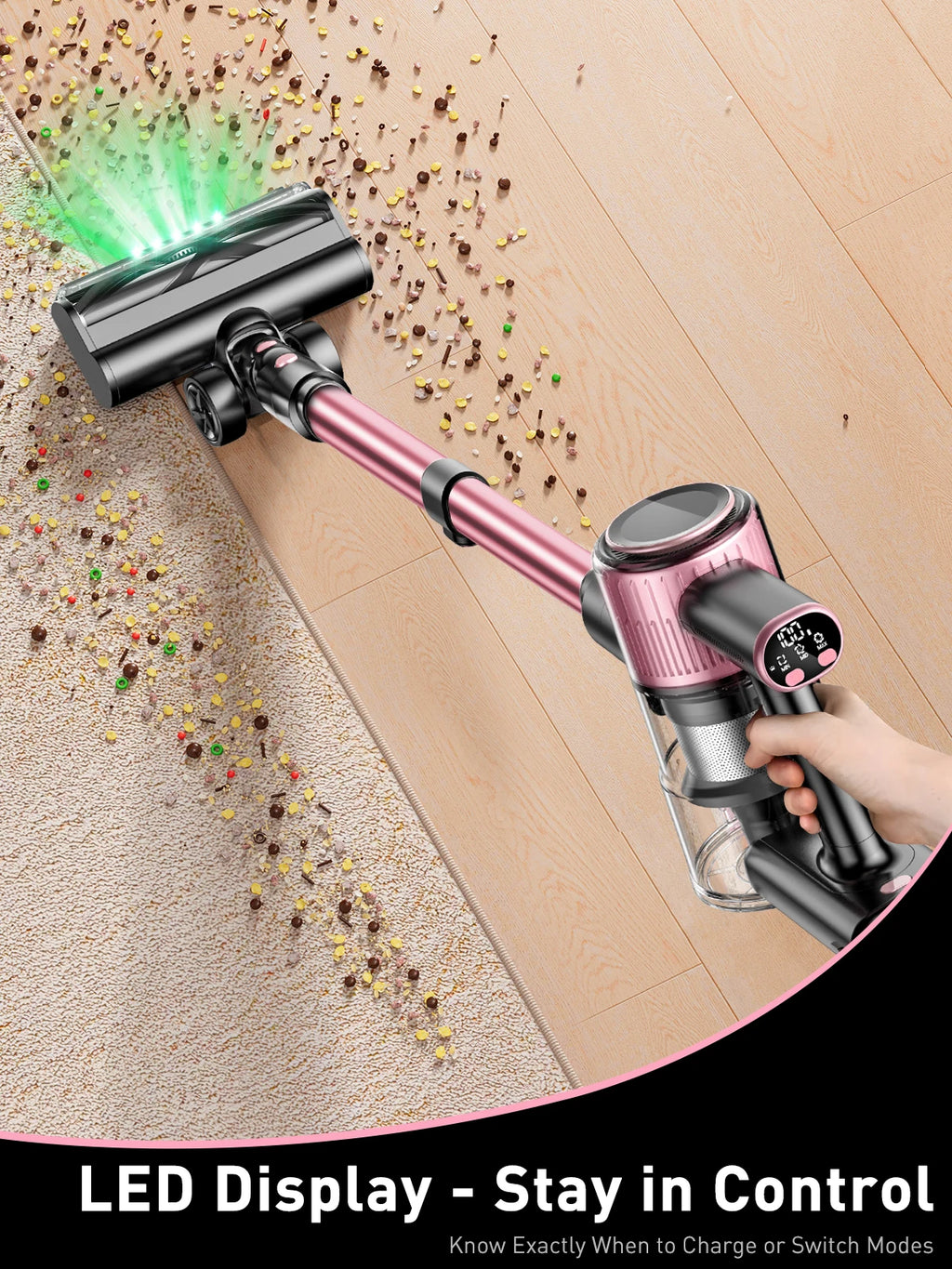 Cordless Stick Vacuum Cleaner 500W 55Kpa 45min Powerful for Pet Hair Carpet