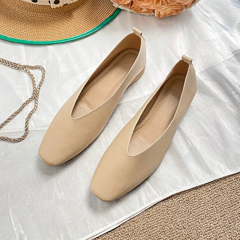Women Square Toe Mary Jane Flats Low Heel Soft Sole Retro Casual Shoes